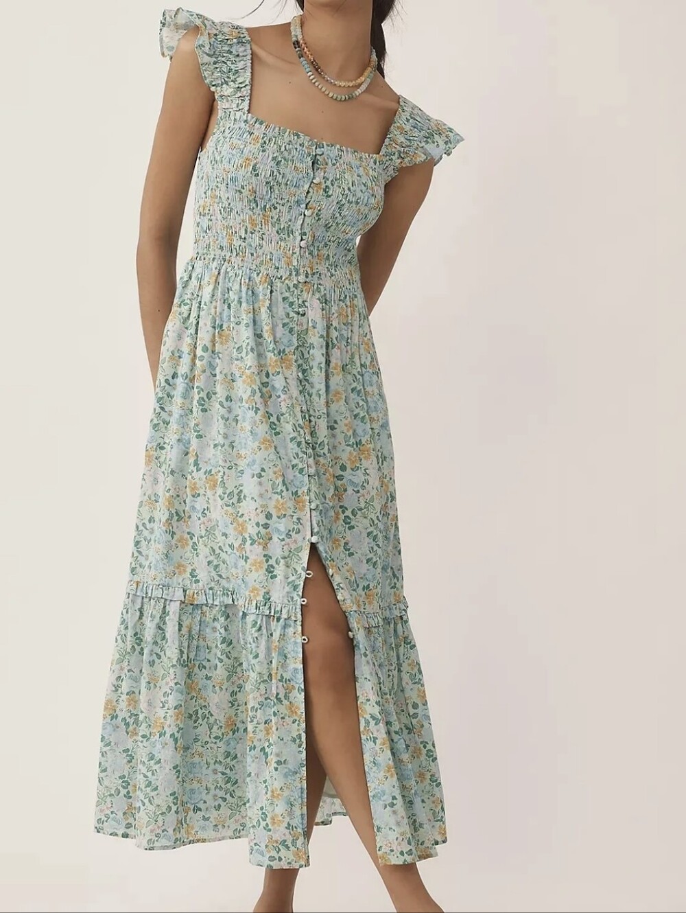The Peregrine Smocked Square-Neck Floral Mid iDress Sz.XS